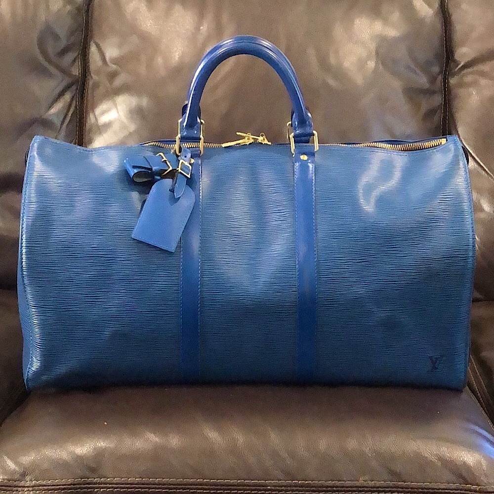 LOUIS VUITTON Blue Epi Leather Keepall 50 Weekend Travel Boston Bag VI0965 LV50